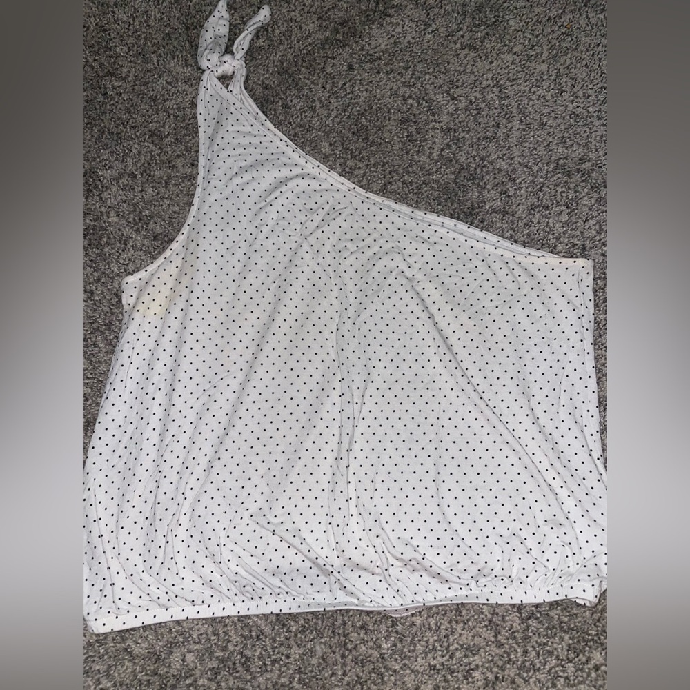 American Eagle Outfitters White One-Shoulder Polka Dot Tank Top